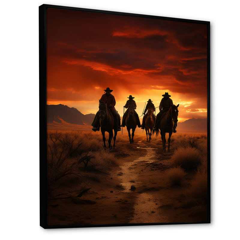 Western Sunset Riders, reproduction d'art sur toile, H 32 po x l 16 po x P 1 po, Cadre flottant noir