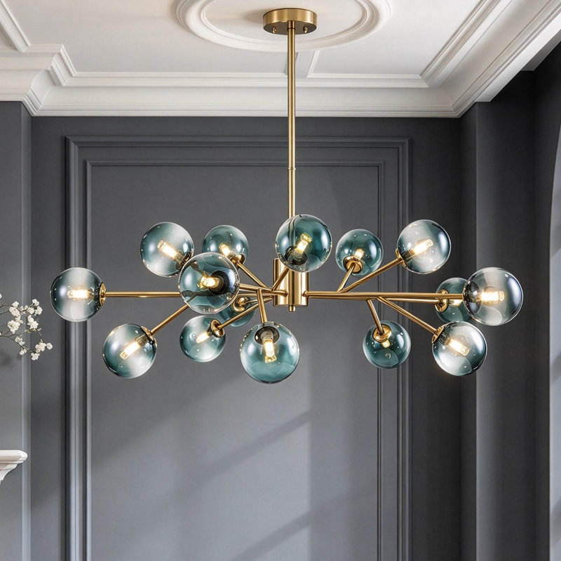 Burness 15-Light Metal and Glass Linear Sputnik Chandelier, Gold