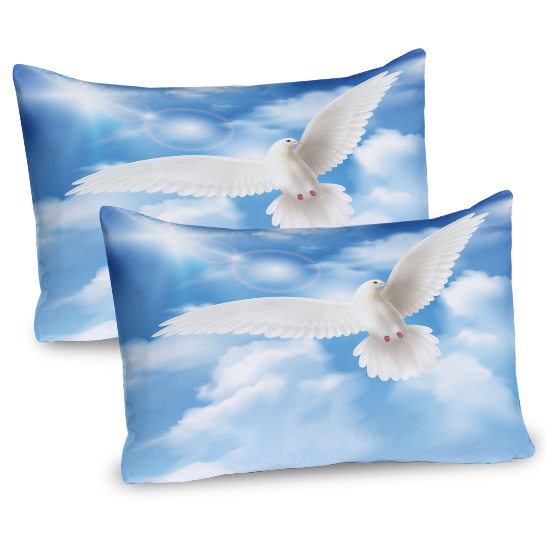 Kissenbezug, Pigeon Fliegen Sunny Sky, Vogel-Druck, Azure Blau Pale Taupe