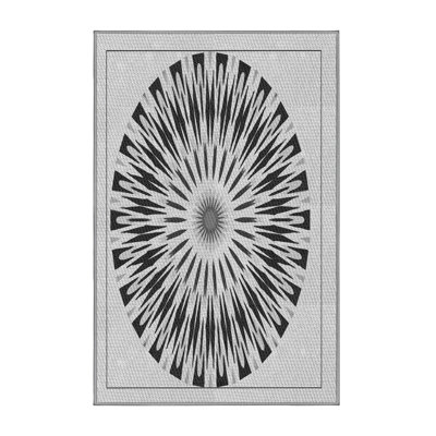 Tapis noir / gris en laine et polyester tissé à la machine Oriental