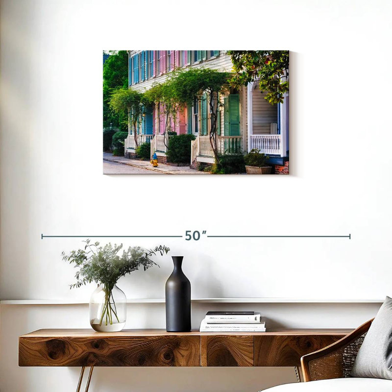 Maisons colorées en rangée historique, H 20 po x l 30 po