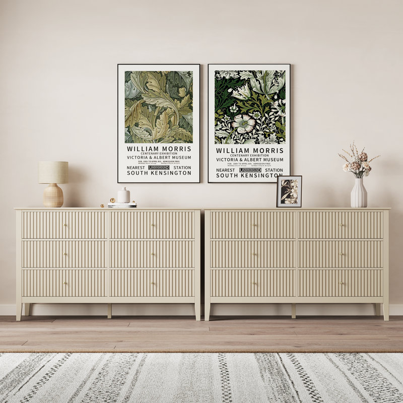 Cydny 6 Drawer 47" W Wood Double Dresser, Beige