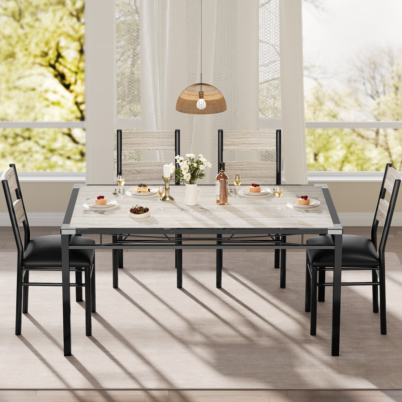 Ensemble de table de salle à manger compacte pour 2 ou 4 personnes avec chaises rembourrées et protecteurs d'angle - table de cuisine en bois gris et brun pour petits espaces, appartements