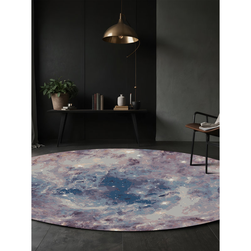 Machine Washable Gray Area Rug, Round 7'