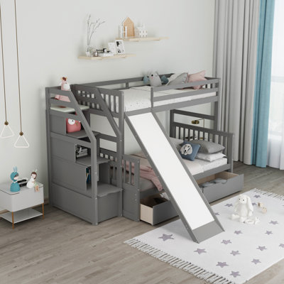 Kamakou Twin Over Full Bunk Bed With Drawers Storage And Slide -  Harriet Bee, B6B6A4EC437C499C934892B2D31CD358