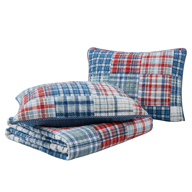 Ensemble de courtepointe réversible en coton Nautica Raeford, Courtepointe pour lit simple + 1 taie décorative