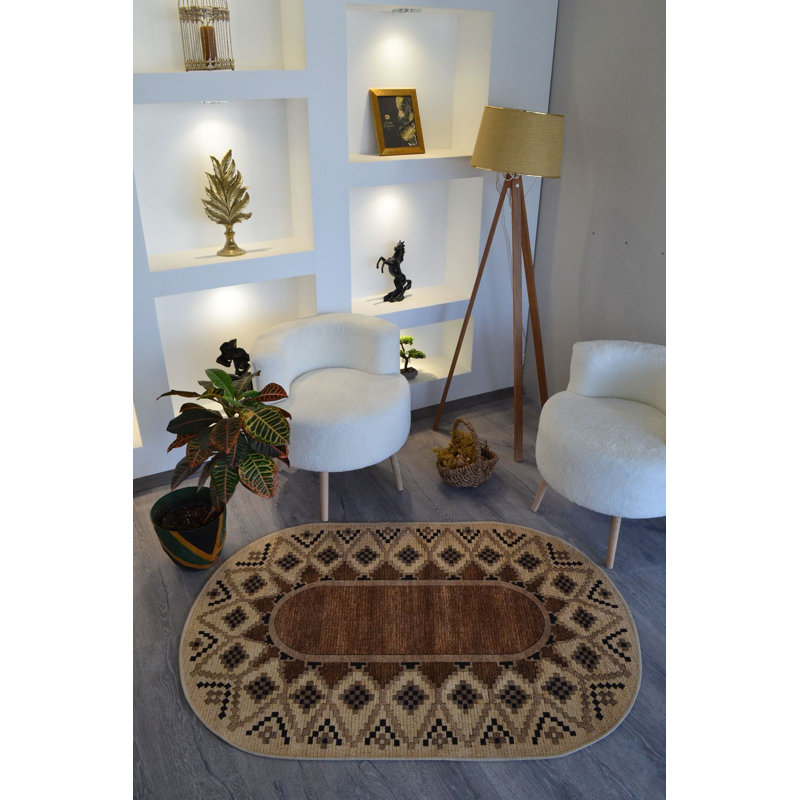 Tapis ovale en jute de coton tissé lavable à la machine Sun Collection, Sous-tapis ovale 5 pi 1 po x 7 pi 7 po inclus