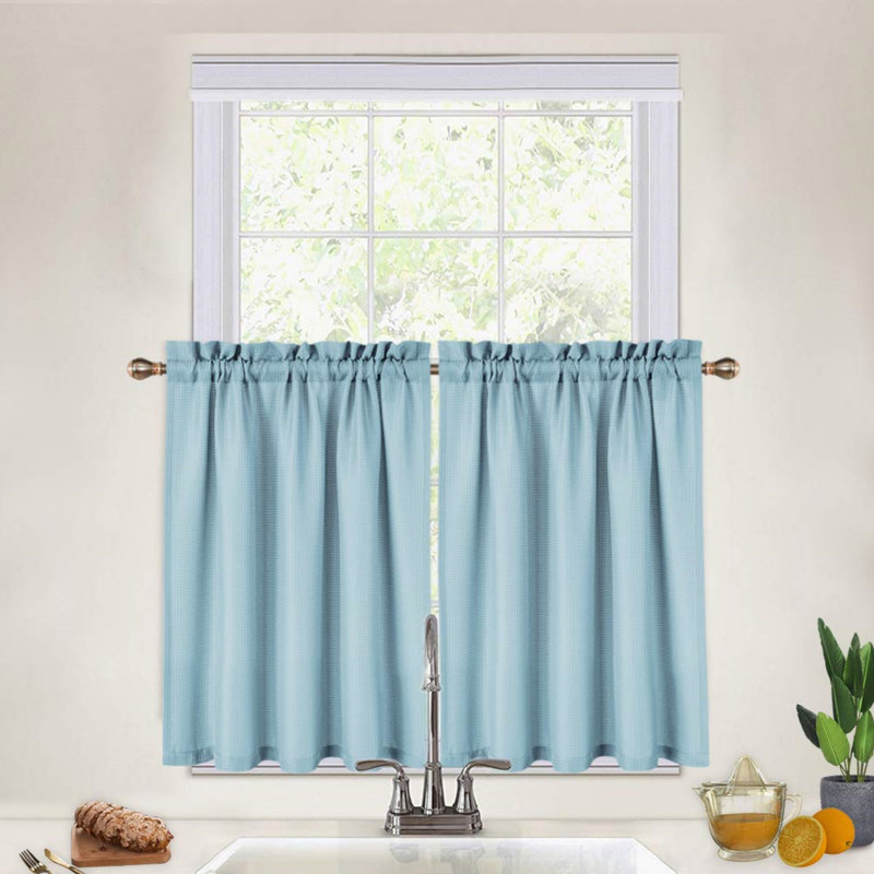 Rideau de café de couleur unie Madelene, L 24 po x L 30 po, Bleu gris