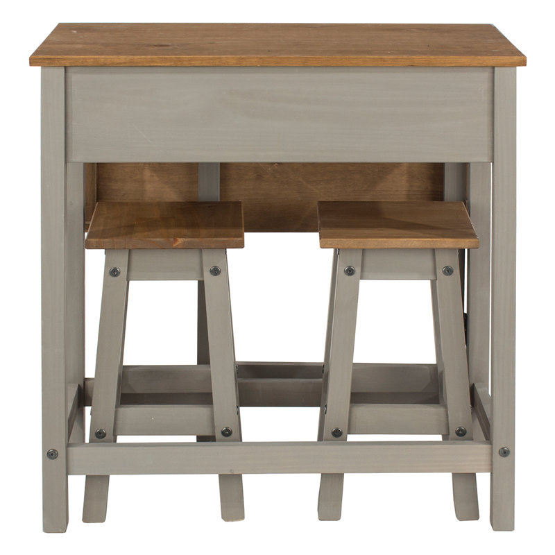 Ensemble de salle à manger en bois de pin massif pour 2 personnes Loveday, Brun, Gris, Brun/gris