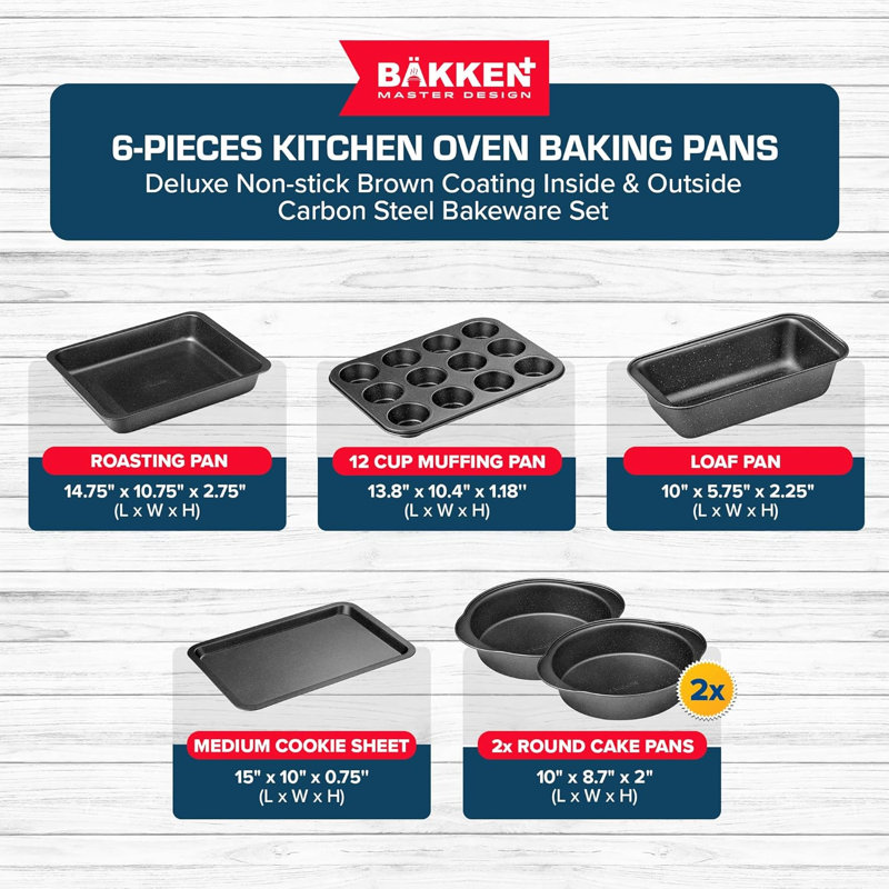 Ensemble de plaques de cuisson 6 pièces en acier au carbone antiadhésif gris marbre Bakken, allant au four jusqu'à 450 ° F