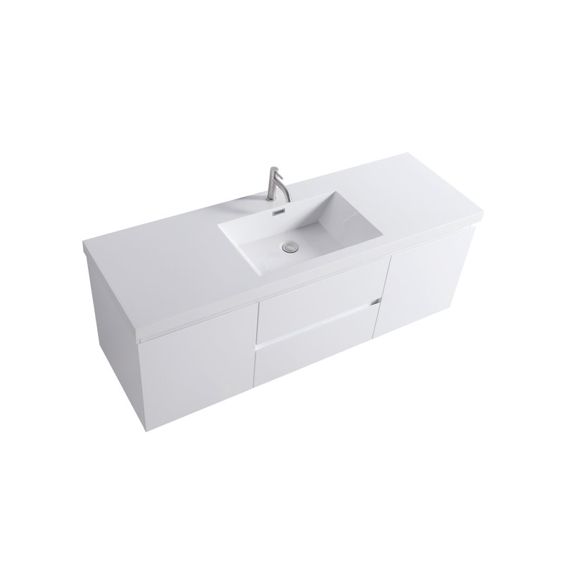 White 60" Wall Mount Single Sink Vanity with Countertop