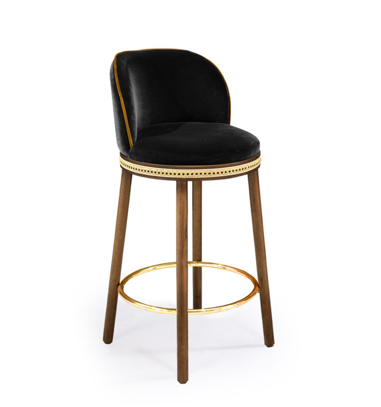 Tabouret de bar et de comptoir Alma, Tabouret de bar (siège d'une hauteur de 30 po), Noir, Laiton poli