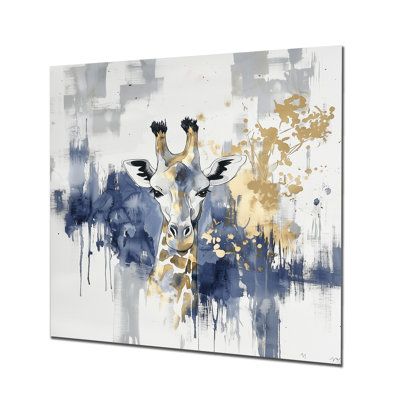 «Blue and Gold Giraffe Portrait II - Animals», décoration murale en métal