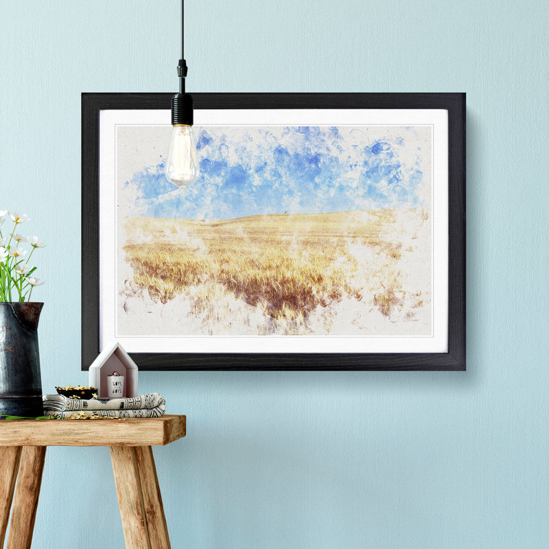 Field of Wheat in Kansas 1 Piece Single Picture Frame Painting on MDF, 36cm H x 48cm W x 2cm D, Black Framed