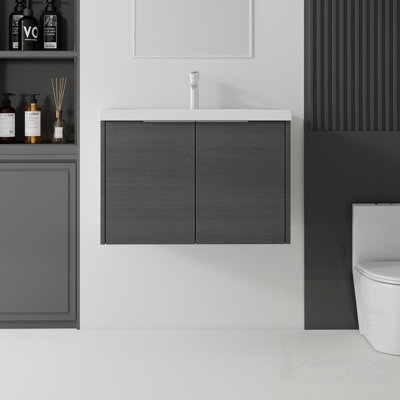 Meuble-lavabo flottant avec lavabo, porte à fermeture en douceur, lavabo en céramique, contreplaqué