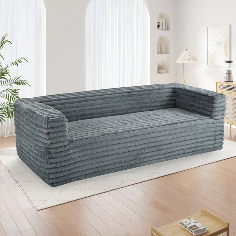 Canapé 3 places moderne et confortable en velours côtelé avec accoudoirs carrés, convertible en lit, idéal pour le salon, le bureau et les petits espaces