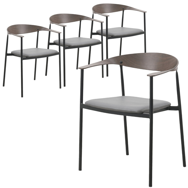Fauteuil Ickenroth, Siège gris anthracite / cadre noir et brun, Ensemble de 4