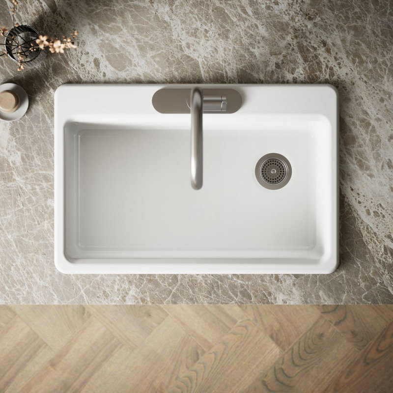 Riverby 33" Top-Mount Single-Bowl Kitchen Sink, White, 3 hole