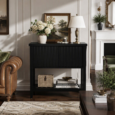 Entryway Console Table with Sliding Drawer Doors and Storage Shelf for Hallway, Living Room, or Office
