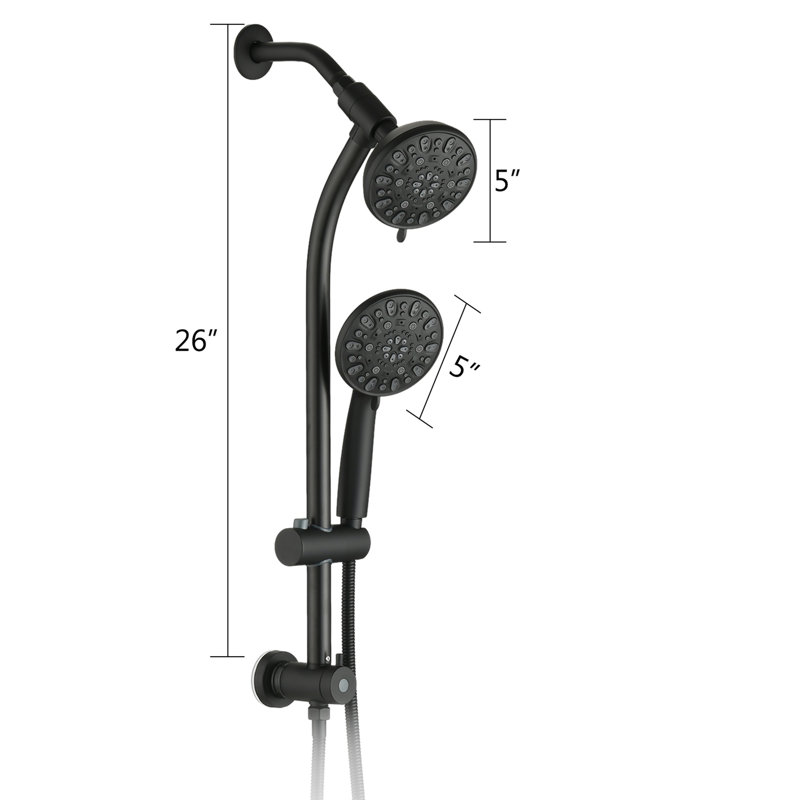 Luxury 7-Setting Drill-Free Stainless Steel Slide Bar Combo - Dual Shower Head Experience, Matte Black