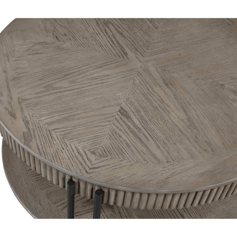 Table de bout ronde contemporaine brun clair brun clair avec pieds en métal à finition noire de rangement et de rangement pour le salon