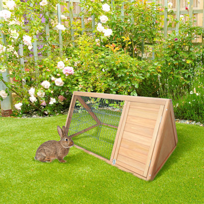 Yellow Wooden Outdoor Rabbit Cage 46" X 24" - Compact With Ventilation & Run For Small Animals Outside Wire, Portable Design