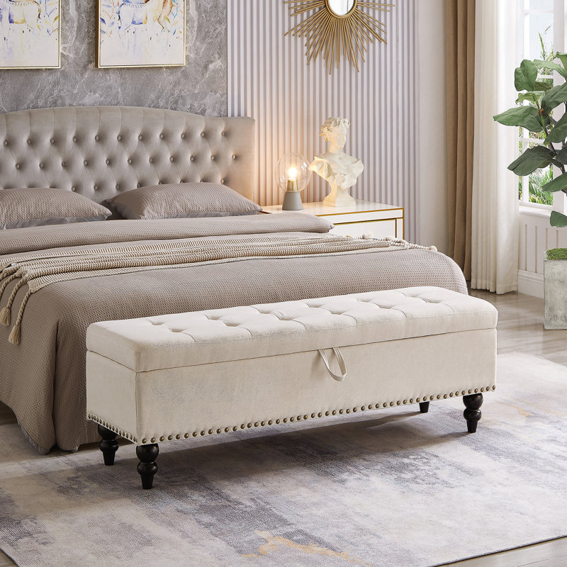 Banc de lit 59 po avec rangement bleu, Beige
