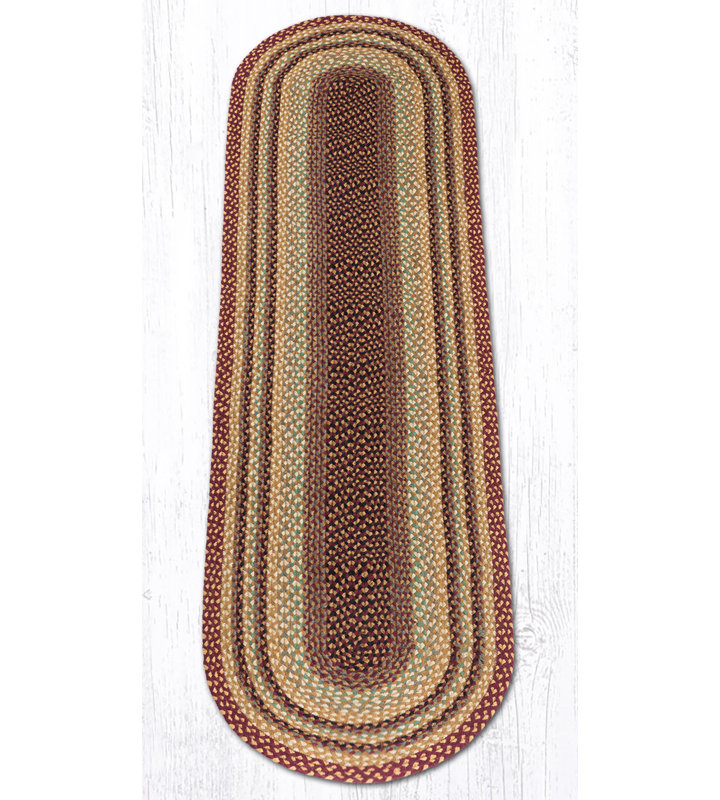 Earth Rug Burgundy/Gray/Cream Oval Braided Rug Rustic Farmhouse, Oval Runner 2' x 8'
