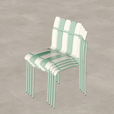 Holiday - Paquet de 4 chaises à blocs de couleur à rayures modernes - Siège en PP imperméable et pieds en métal robustes, ensemble repas intérieur / extérieur pour patio, balcon, café (blanc et vert)