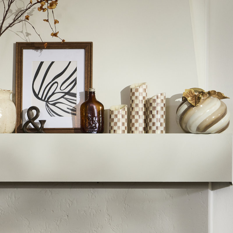 Check Flameless Pillar Candle, Mocha, 9" x 3" Flameless