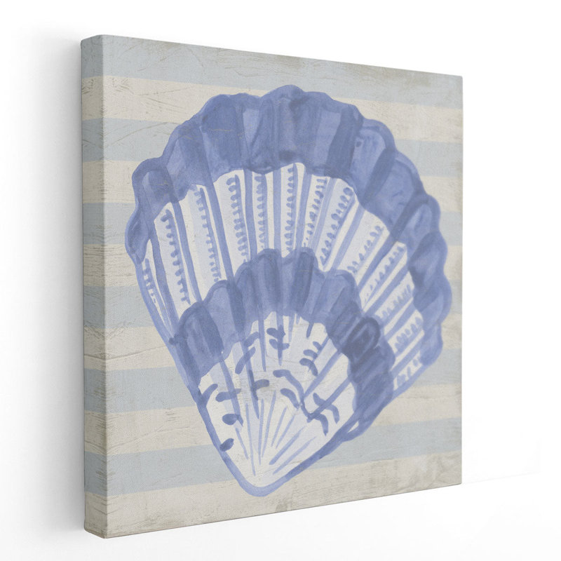 «Blue Shell on Stripes II», reproduction d'art sur toile, H 30 po x l 30 po