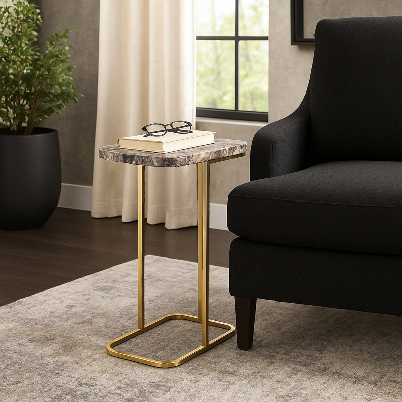 Sagebrook Home 24X15" Agate Top C-Table, White/Gold, Black