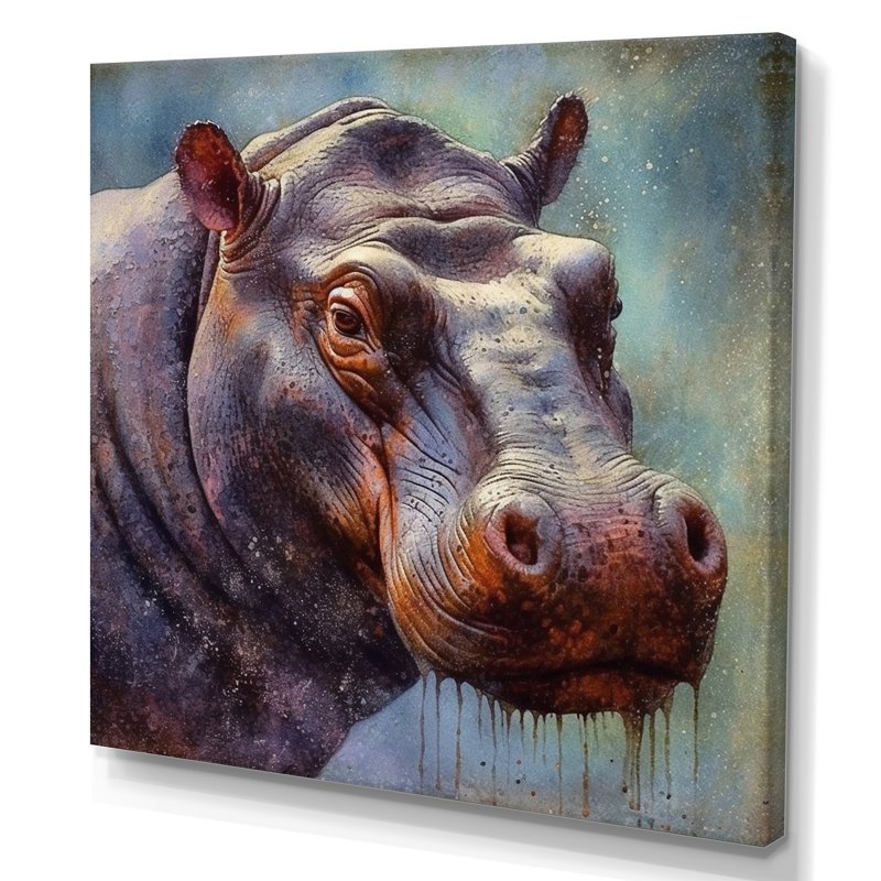 Hippopotame - animaux, art mural sur toile, H 30 po x l 30 po x P 1 po, Toile tendue