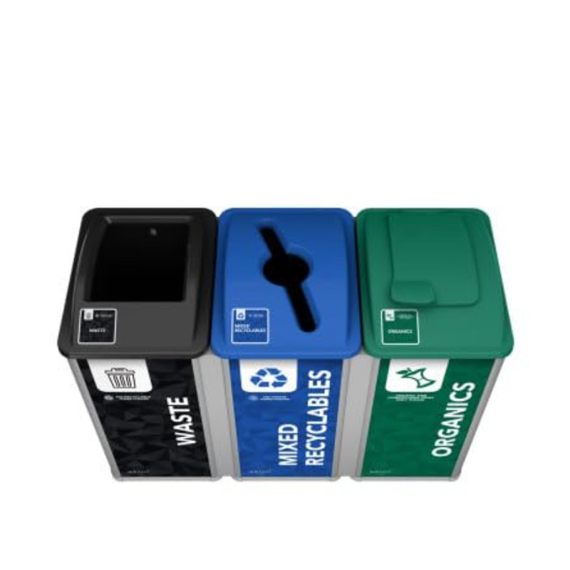 Système de tri modulaire commercial pour bac à déchets et à recyclage 96 gallons Prism