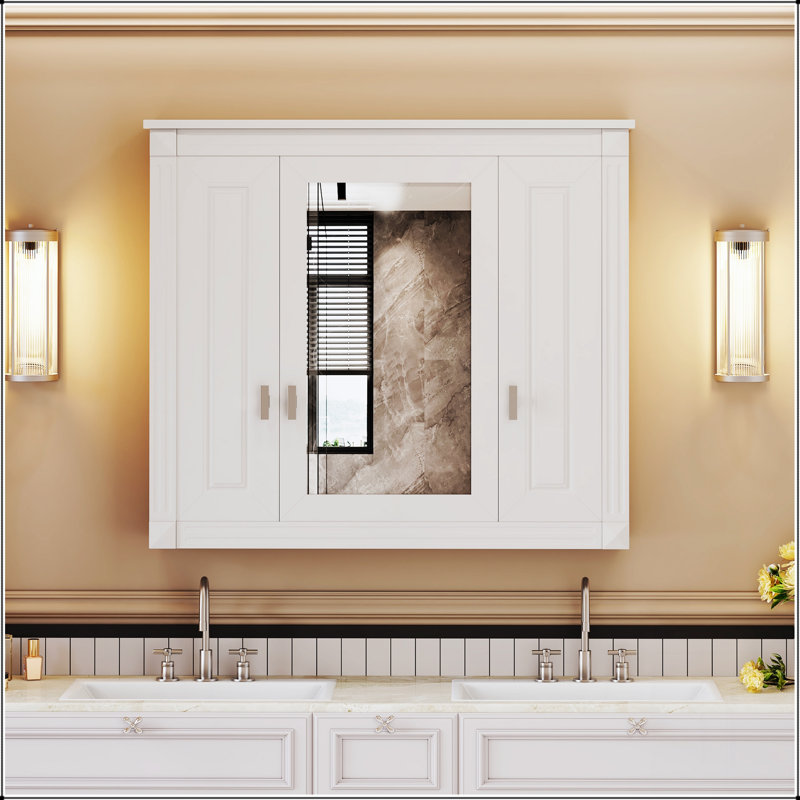 Armoire de salle de bain avec miroir, armoire à pharmacie murale avec 4 tablettes, rangement pour porte de toilette en miroir