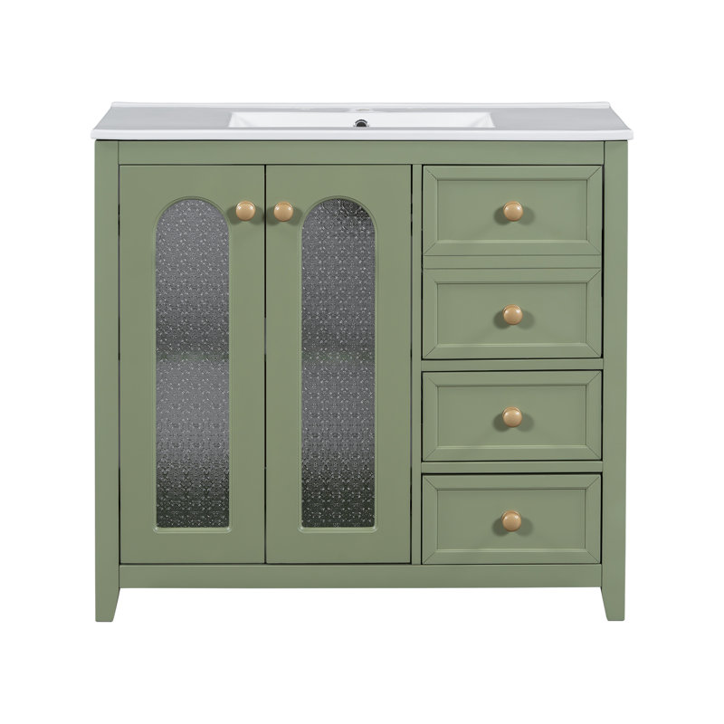 Meuble-lavabo 36 po avec comptoir en céramique, Vert