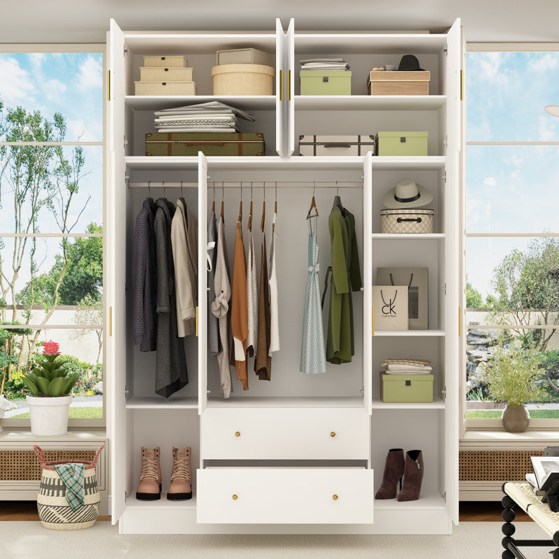 Armoire 4 tiroirs 2 tiroirs avec armoire, Blanc / Blanc