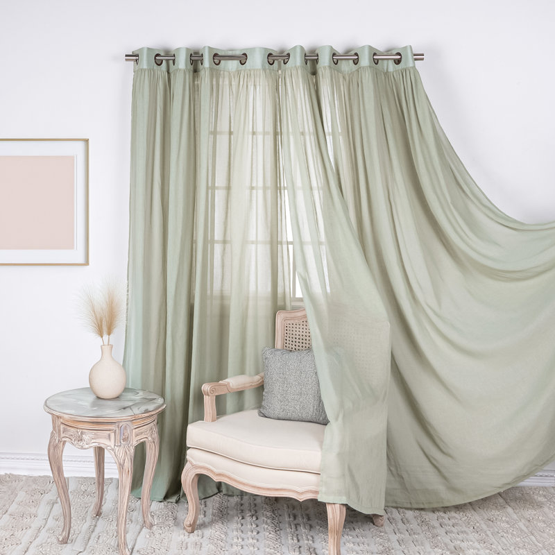 Gathered Linen-Textured Grommet Semi-Sheer Curtains (Set Of 2), 52" W x 96" L, Reseda