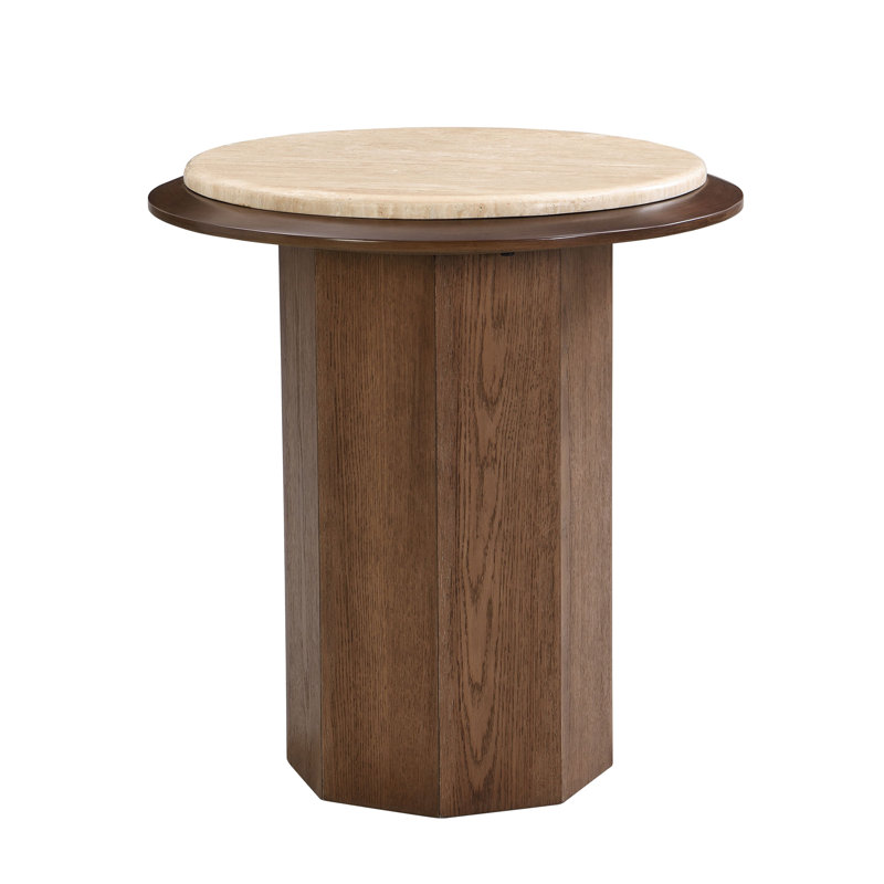 Travertine Top & Walnut End Table