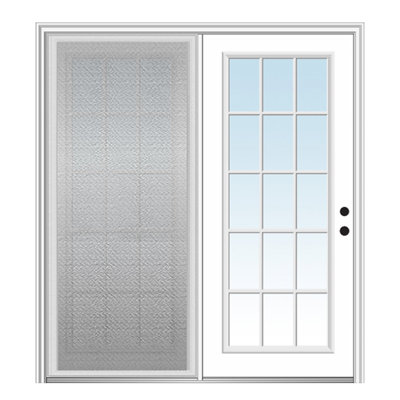 Steel 15 Lite External Grilles Clear Glass Primed Centre Hinged Patio Door With Screen