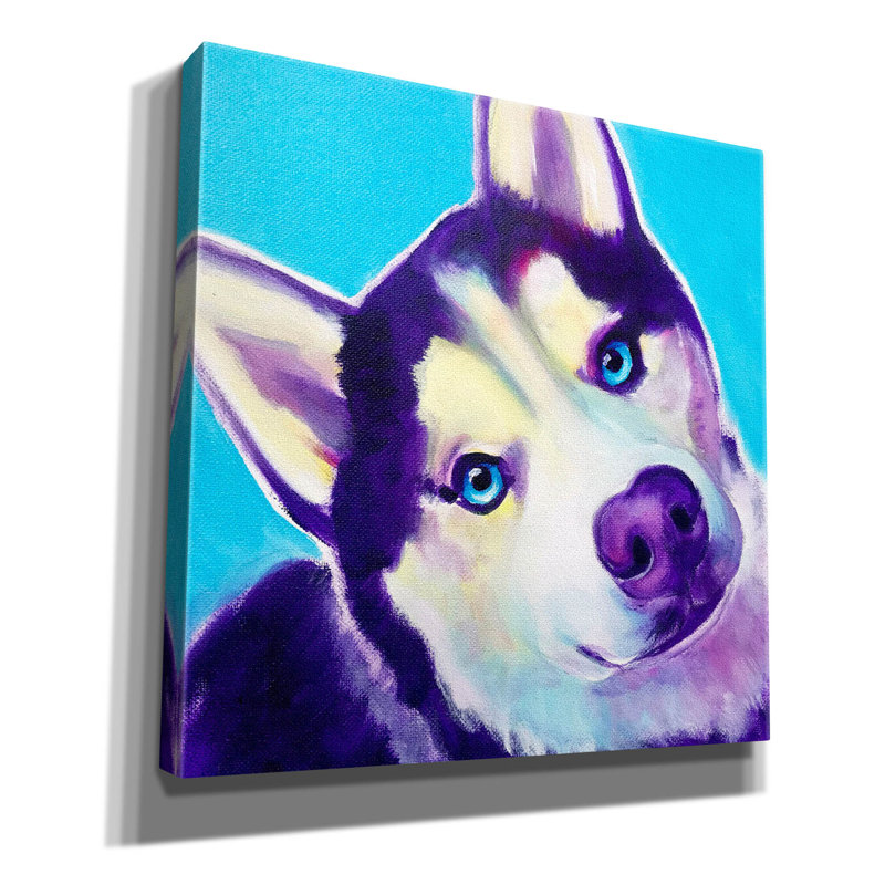 "Dakky Fields" Husky - Dico "par Dawg Painter, art mural sur toile, H 12 po x l 12 po x P 0,75 po