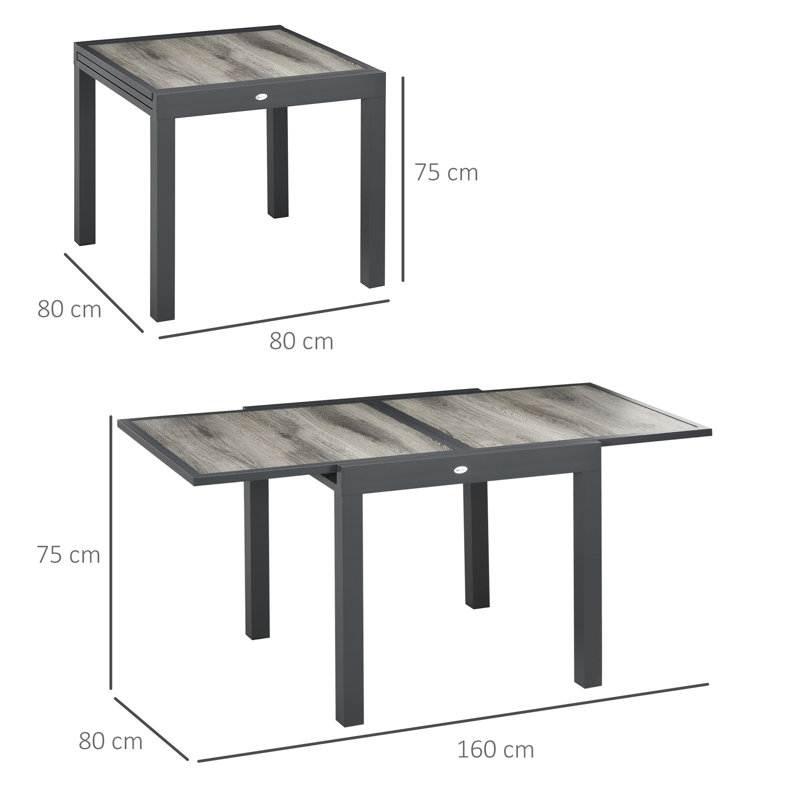 Foxcote Extending Garden Table Outdoor for 6 80/160L x 80W x 75H cm Grey