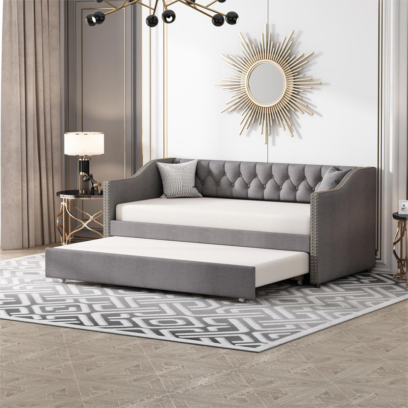 Antwerp Upholstered Daybed with Trundle, Grey