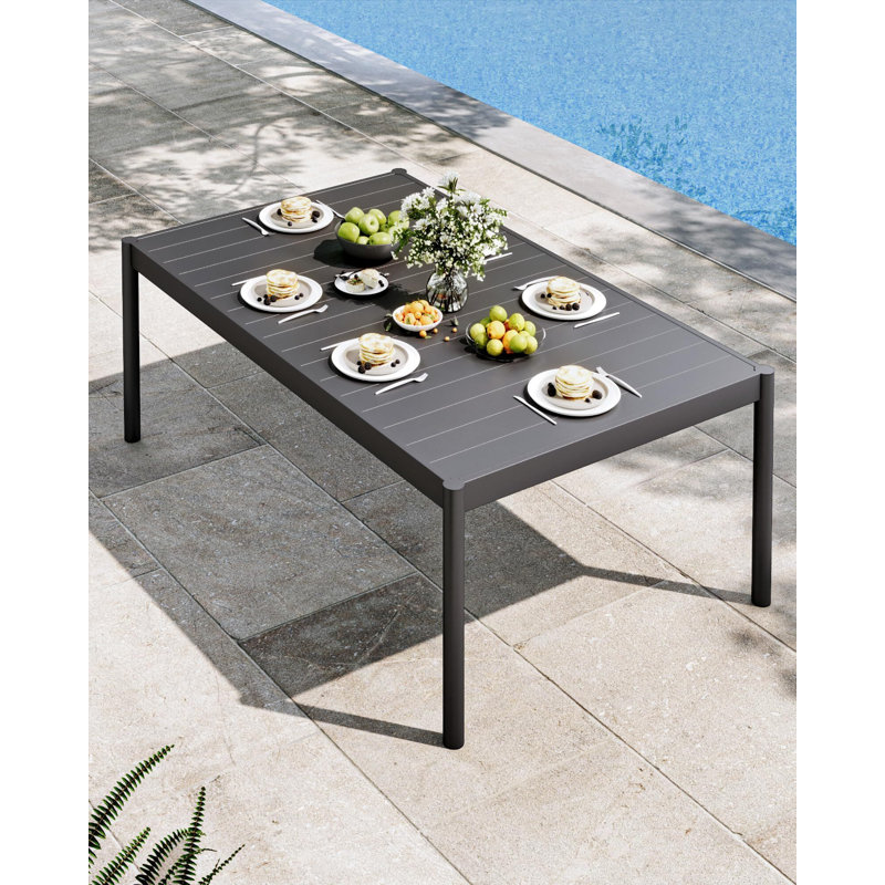 Outdoor Dining Table, Black Patio Table with Aluminum Top & Iron Frame, Heavy-Duty Metal Outside Table for Garden