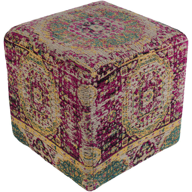 Maisonet Upholstered Pouf, Pink/Yellow