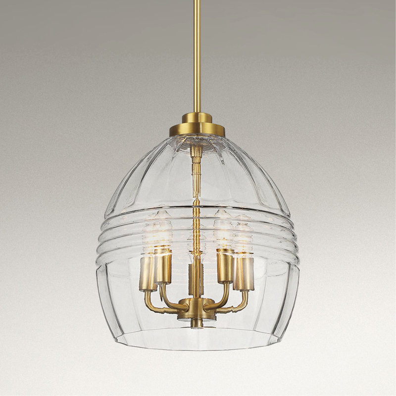 Luminaire suspendu à chaîne Zen Zen avec verre transparent - laiton satiné