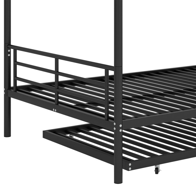 Metal Bunk Bed with Trundle, Black