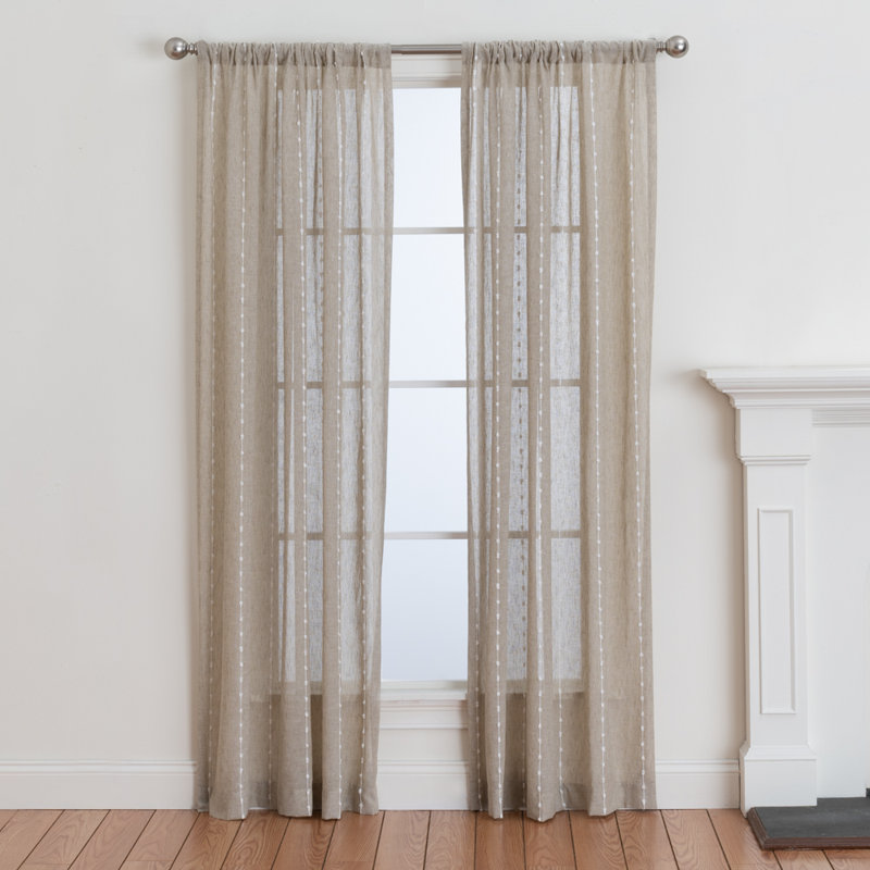 Dinius 100% Polyester Light-Filtering Verticle Stripped Curtain Panel with Rod Pocket Top, 50" W x 84" L, Tan