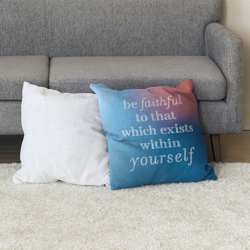 Coussin de sol be loyal to yourself, H 28 po x l 28 po, Bleu / Rose