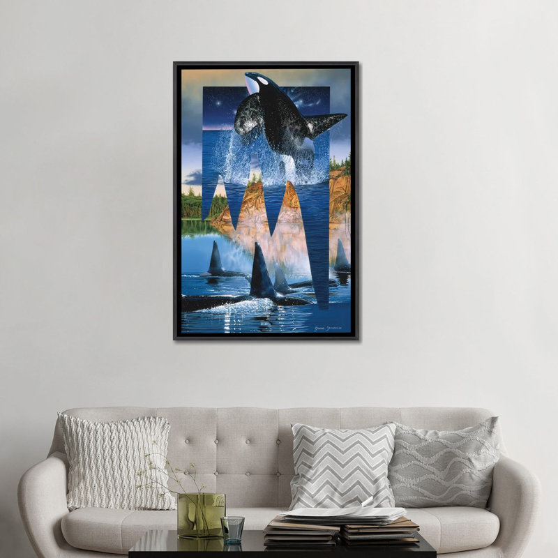 Orca Reflections par Graeme Stevenson - reproduction d'art, Toile encadrée noir délavé, H 48 po x l 32 po x P 1,5 po
